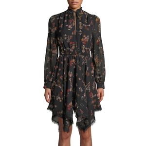 Derek Lam 10 Crosby High-Neck Printed Silk Long-Sleeve Handkerchief Dress 0